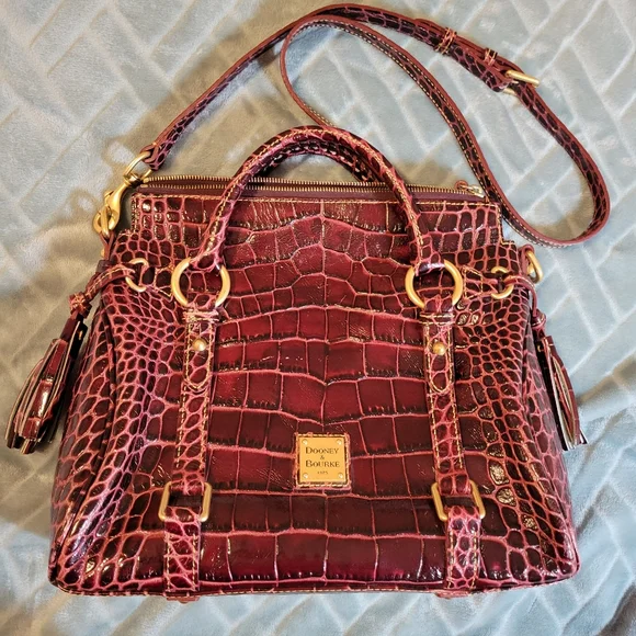 Dooney & Bourke Croco Fino Small Leather Satchel Bordeaux ~ Stunning! FINAL! - Picture 3 of 16